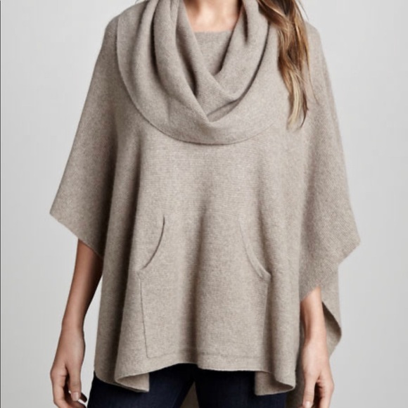 360 Cashmere Sweaters - 360 Cashmere Heathered Cowl neck Ponco One Size
